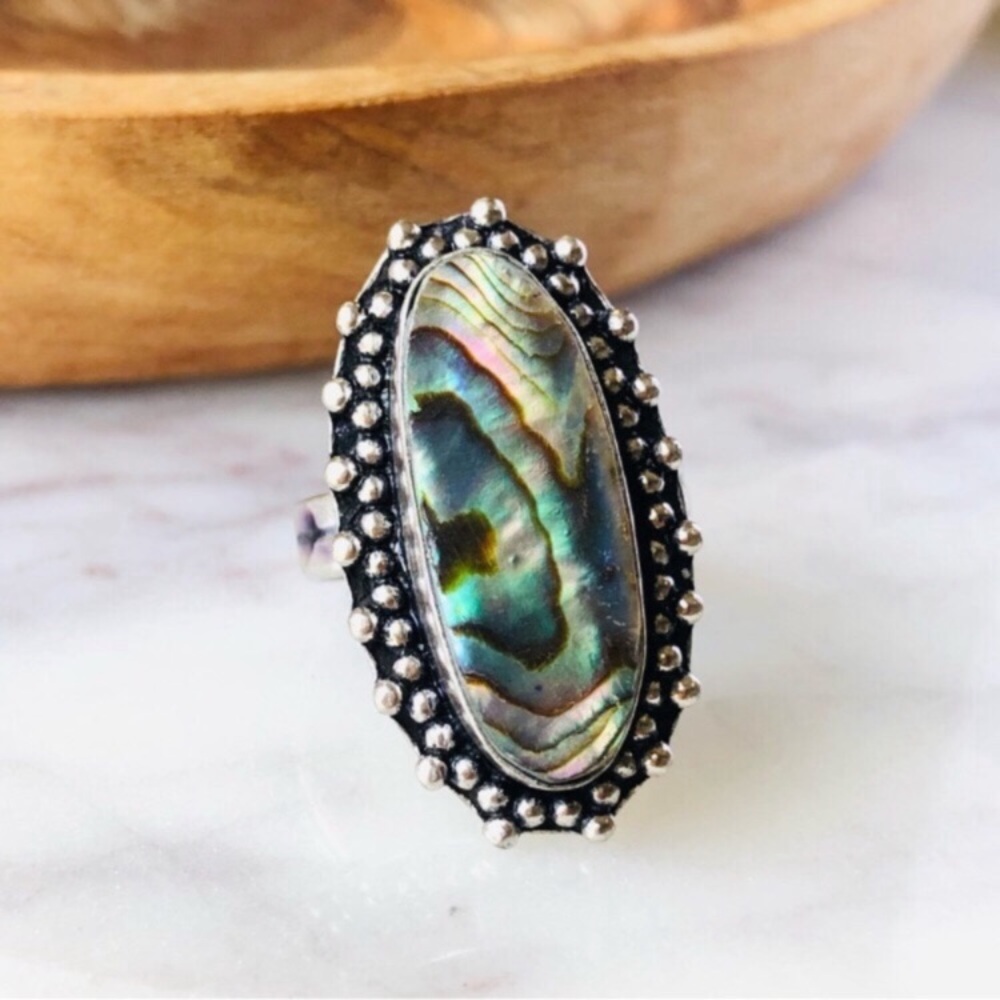 Abalone Shell Silver Ring - Picture 3 of 9